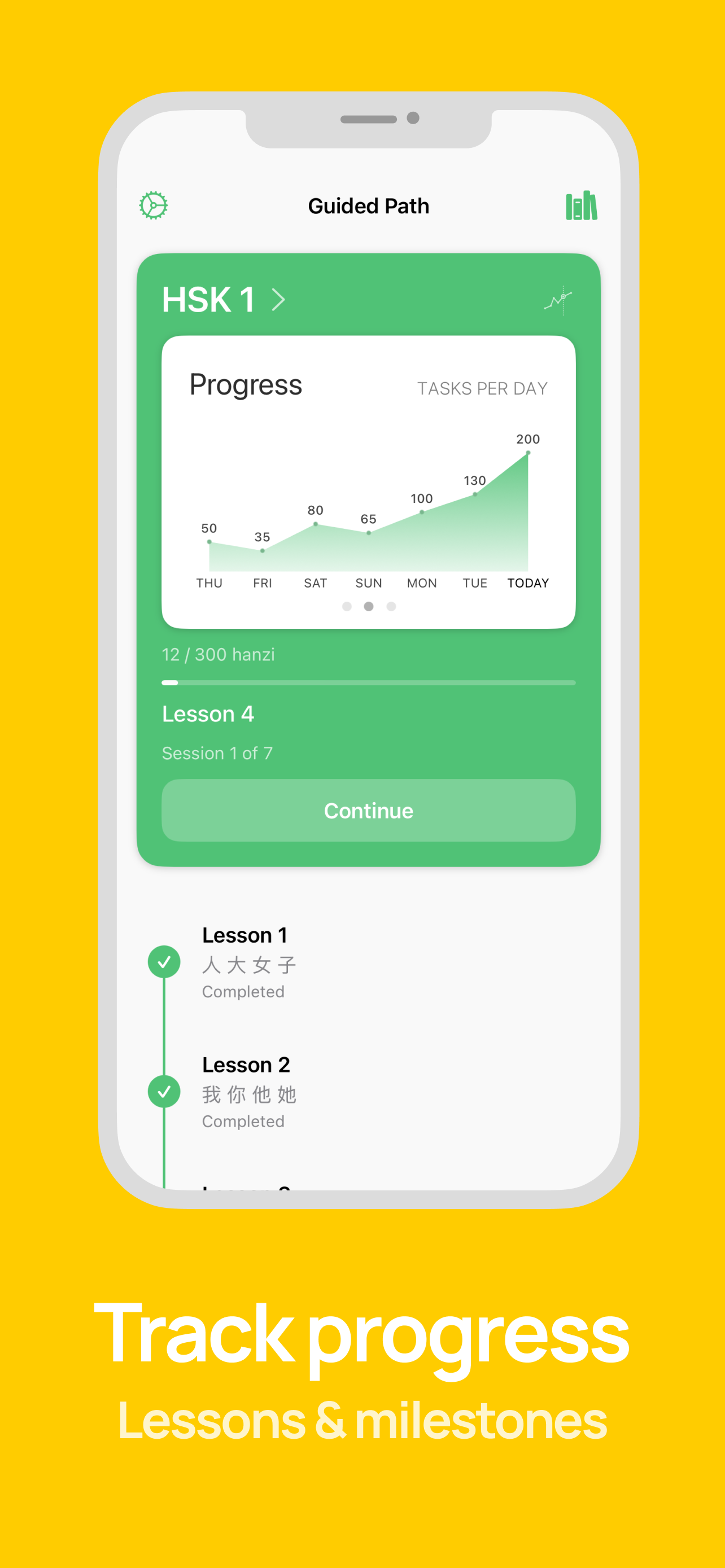 Progress tracking with lessons and milestones